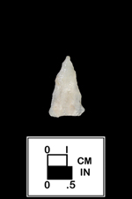 Thumbnail image of a Brewerton eared triangle point from 18CR109-1 Heise Collection - click image to see larger view.
